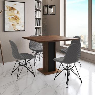 Imagem de Mesa Jantar Londres Quadrada Amêndoa 90Cm Base Preta 4 Cadeiras Eames Estofadas Grafite Ferro Preto
