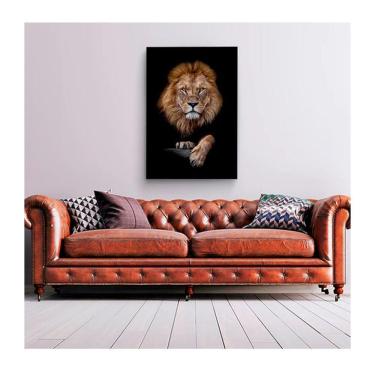 Imagem de Quadro Decorativo Animais Retrato Do Leão C- Moldura Prata Tamanho 90 X 60cm
