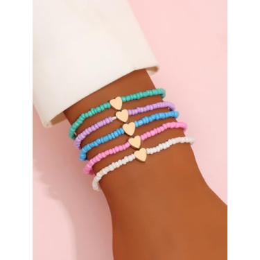 Imagem de Pulseiras de coração com contas para mulheres e meninas, lindo conjunto de pulseiras de contas de semente de arco-íris, pulseiras coloridas da amizade, joias empilháveis de verão para praia, presente