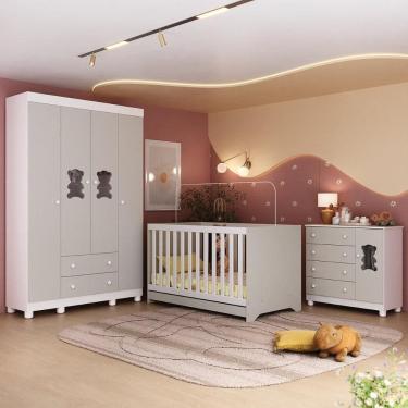 Imagem de Quarto de Bebê Completo com Berço Americano 3 em 1 Fofura Multimóveis MP4645