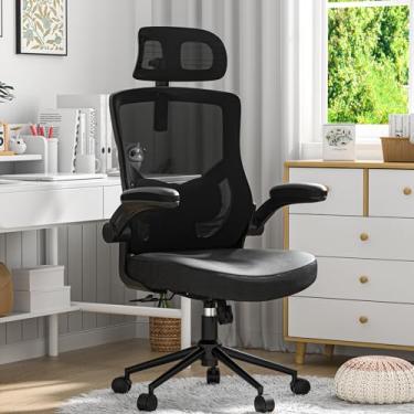 Imagem de Cadeira de escritório, cadeira de mesa ergonômica de malha, cadeira de computador com encosto alto - encosto de cabeça ajustável com braços dobráveis, apoio lombar (morden, black)
