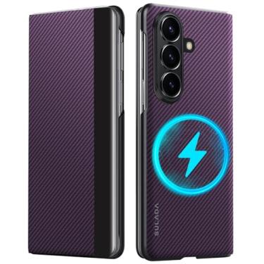 Imagem de YQODSZ Capa fólio para Samsung Galaxy Z Fold 7 com anel magnético oculto, [compatível Magsafe] Capa flip de couro premium com compartimento para cartões, fecho magnético, capa fólio fina com tudo