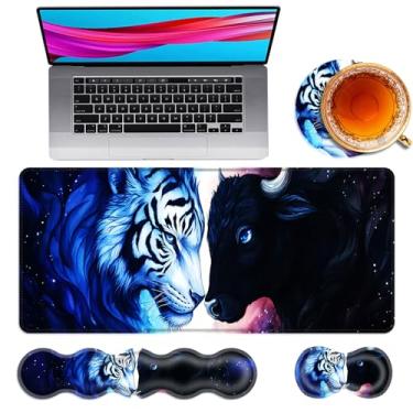 Imagem de TOEMZTFT Mouse pad grande e descanso de pulso para teclado, almofada de mesa para teclado e mouse, mouse pad grande 4 em 1 com suporte de pulso, tapete de mesa para jogos de estudo de escritório em