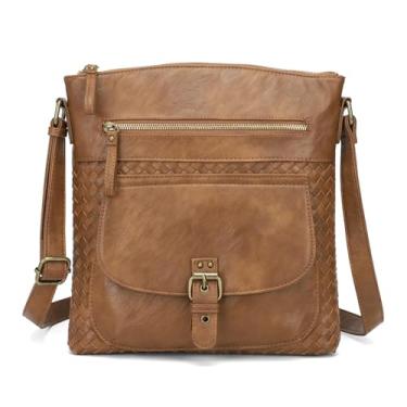 Imagem de KouLi Buir Bolsas transversais para mulheres – bolsas de ombro de couro PU bolsa tiracolo bolsas médias multi bolsos.., Braun, Medium