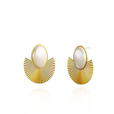 Imagem de Brincos femininos banhados a ouro 18 K, formato geométrico, brincos hipoalergênicos, design minimalista moderno, Large, Aço inoxidável, Sem pedra preciosa