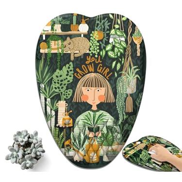 Imagem de Tapete de rato ergonómico You Grow Girl com apoio de pulso, tapete de rato de gato com design em forma de coração, plantas vintage, tapete de rato para jogos com descanso de pulso, tecido de seda de