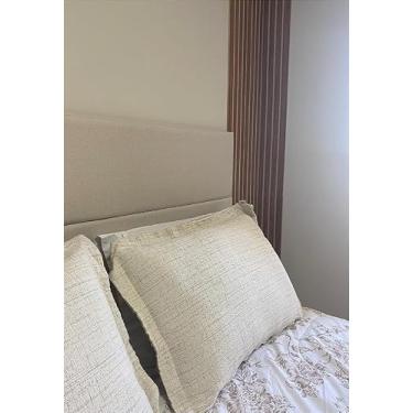 Imagem de Cabeceira Estofada Casal 2 Blocos Não é Segredo Linho Cru 140x60