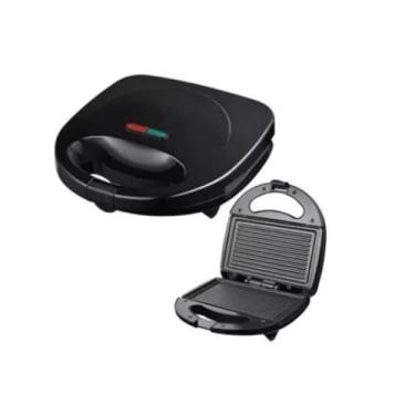 Imagem de Sanduicheira Elétrica Preta, Grill Antiaderente, Chapa Dupla com Indicador Luminoso, Ideal para Lanches e Refeições Rápidas