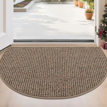 Imagem de BEQHAUSE Tapete de porta Dirt Trapper, 61 cm x 91 cm, meio círculo, antiderrapante, lavável, tapetes de entrada, absorventes e discretos, para porta frontal e traseira, cinza-acinzentado