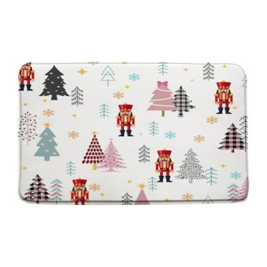 Imagem de FJLLFJ Tapete de banho de Natal, quebra-nozes árvore de Natal floco de neve inverno rosa azul preto banheiro cozinha tapete corredor, 45 x 76 centímetros