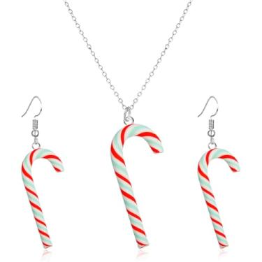 Imagem de QLYOVWE Lindo conjunto de colar de brincos de pirulito arco-íris para mulheres, brincos feitos à mão com gotas de argila doce e doces engraçados, simulação de cores, colar de comida fashion para