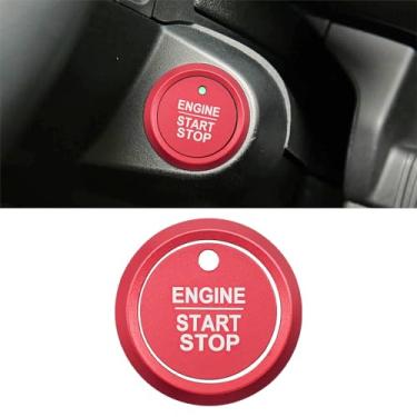 Imagem de LANZMYAN Capa de botão Push Start Stop compatível com Ford Keyless um clique botão de arranque adesivo para Ranger 2023 2024 acessórios interiores de liga de alumínio (2 peças, vermelho)