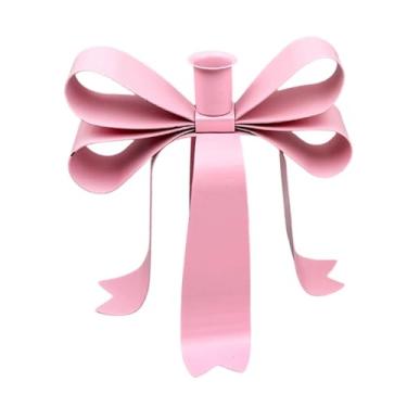 Imagem de Wswqop Castiçal em forma de laço, castiçal de metal, centro de mesa, ornamento decorativo, suporte para velas, para lareira de casamento, Rosa