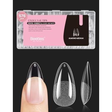 Imagem de beetles Gel Polish Pontas De Unha Amêndoa Médias, Em X, 12 Tamanhos, 576 Peças, Unhas Postiças Semi-Foscas, Cobertura Total, Acrílico Transparente, Cola Para Extensão Faça Você Mesmo, Presente Mulhe