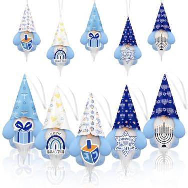 Imagem de Tenceur 10 peças de enfeites de Hanukkah para gnomos de feltro de árvore, decorações de Hanukkah, gnomo tomte sueco, Chanucá, enfeite de árvore de Natal, estrela de Davi, menorá judaica, decoração de