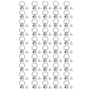 Imagem de Puxar anel rebite parafuso cabeça redonda liga de zinco durável fácil instalação para couro artesanato cinto saco caso do telefone 50 conjuntos 10x9mm 5.5mm parafusos de ferro (Prata)