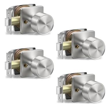 Imagem de Lepushom Maçaneta de porta de passagem sem trava interior sem chave, pacote com 4, redondo, para lavanderia de armário de corredor, moderno e silencioso níquel acetinado