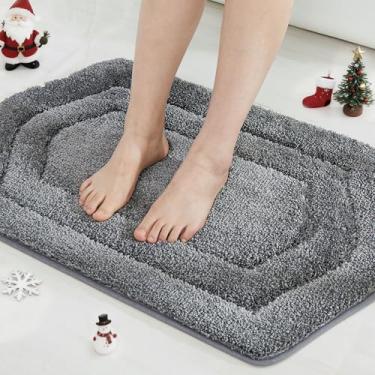 Imagem de COSY HOMEER Tapetes de banheiro extragrossos – Tapetes de banheiro antiderrapantes, fio de pelúcia macio, 100% forte, micropoliéster, tapete para sala de estar, quarto, tapete absorvente de água (cinza, 43 x 68 cm)