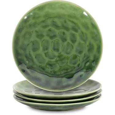 Imagem de vicrays Conjunto de pratos de jantar de cerâmica, 26 cm, conjunto de 4, redondo, micro-ondas, forno, lava-louças, canelado, de porcelana, adequado para bifes, massas, pizza, casa, festa, restaurante