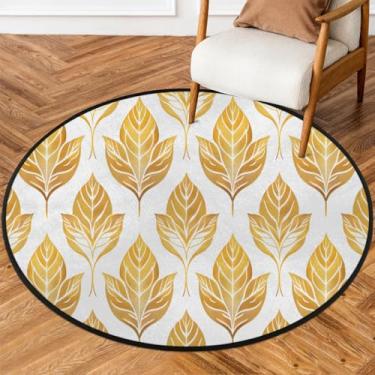 Imagem de Tapete redondo de 1,5 m folhas amarelo retrô macio círculo tapete de porta antiderrapante lavável tapete circular para interior quarto berçário sala de estar cozinha banheiro entrada casa tapete