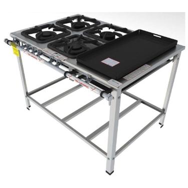 Imagem de Fogão Industrial Inox Gastromaq 4 Bocas Encosto Mista Com Chapa Fgi304emch