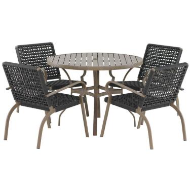 Imagem de Kit 4 Cadeiras Corda Náutica E Mesa Tampo Ripado Varanda Cinza