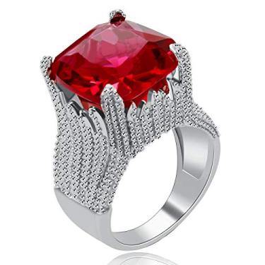 Imagem de Anel de noivado feminino Uloveido em forma de chama super grande quadrado vermelho CZ solitário ampla aliança de casamento anéis de noivado charme anel de declaração RA0414 Vermelho