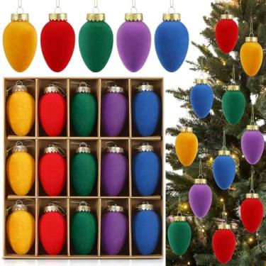 Imagem de Hollowfly 30 bolas de veludo de Natal de 8,15 cm a granel C9 flocadas enfeites de bola de árvore de Natal de plástico à prova de estilhaçamento decorativos para pendurar em casa para decoração de