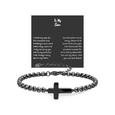 Imagem de 72ore Pulseira de cruz para homens, pulseira de fé, corrente para homens, joias de Jesus, corrente de Deus, presentes de Jesus preto, Large, Aço inoxidável, Sem Pedra Preciosa