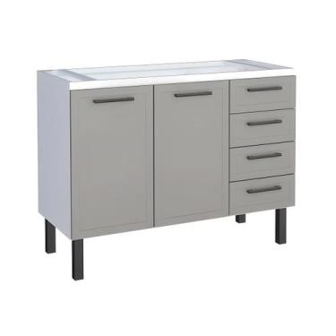 Imagem de Gabinete de Pia Cozinha 117cm 100% Aço 2 Porta e 4 Gavetas - Rainha do