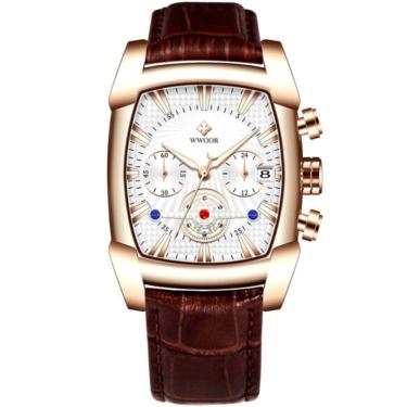 Imagem de Relógio De Pulso Masculino Toneau Design Esportivo De Quartzo Branco Dourado