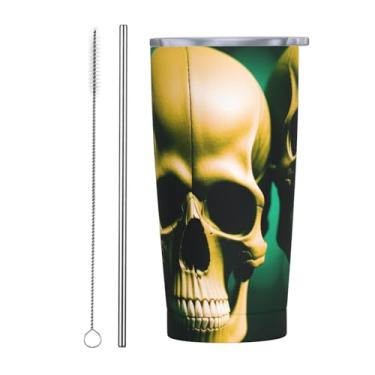 Imagem de Caneca com tampa de palha de aço inoxidável com estampa de cabeça de caveira terrível, caneca de canudo de carro, mantém as bebidas frias para escritório, casa, funciona muito bem para bebidas geladas