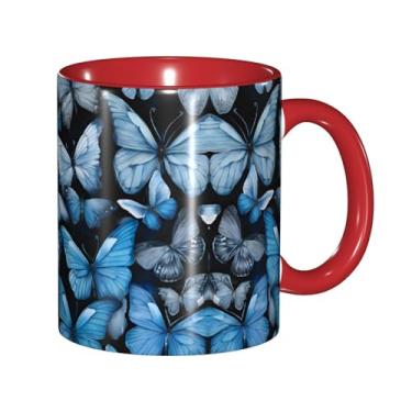 Imagem de Zeraoke Canecas de café criativas com estampa de borboletas azuis, personalizadas, presente para família, tamanho de 325 ml, unissex