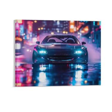 Imagem de HouLaiZhe Rx7 Jdm Carro Neon Night Sports Car Posters Tela Estética Sala Decoração de Parede Impressões Galeria Sala Decoração de Parede para Quarto Sala de Estar Escritório 11 x 14 polegadas (28 x 35
