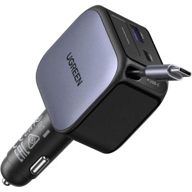 Imagem de Carregador 60W Para Carro Cabo Integrado Usb C Retrátil 3Em1