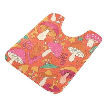 Imagem de Burbuja Tapete de banheiro Hippie Cogumelos, tapete de banho absorvente de pelúcia macio, base antiderrapante para piso de banheiro, oval em forma de U