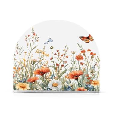 Imagem de Qilmy Porta-guardanapos para mesas de flores silvestres e borboletas – Porta-guardanapos para cozinha, porta-guardanapos de mesa, porta-guardanapos de coquetel, porta-guardanapos de papel296