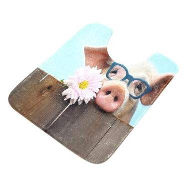 Imagem de Burbuja Tapete de banheiro de porco, tapete de banho absorvente de pelúcia macio, base antiderrapante para piso de banheiro, oval em forma de U