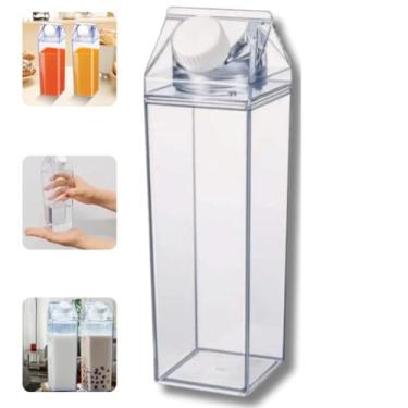 Imagem de Garrafa Acrílica 1 Litro Formato Caixa Leite Suco Nescau Água Multiuso Transparente Geladeira Mesa Sem BPA