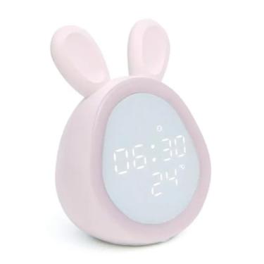 Imagem de Despertador com Luz Noturna Dimmerização Contínua LED Digital Coelho Fofo Controle de Programa para Meninos e Meninas