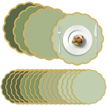 Imagem de 100 peças de jogo americano de papel verde sálvia 33,5 cm descartáveis, pastel, colorido, pastel, com bordas douradas, tapetes decorativos para aniversário, casamento, chá de panela, banquete, festa