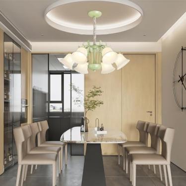 Imagem de Lustre francês E27 estilo campestre floral criativo com cúpula de vidro creme, luminária pendente para sala de estar, sala de jantar, bar, local de entretenimento, luminária decorativa retrô