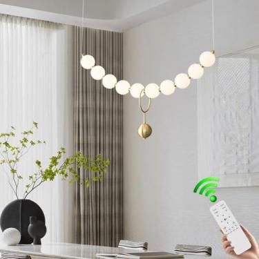 Imagem de Lustre moderno de LED, elegante e decorativo, com cúpula em acrílico branco regulável, 10 lâmpadas, ideal para sala de jantar, cozinha estilo fazenda, mesa de jantar ou ilha.