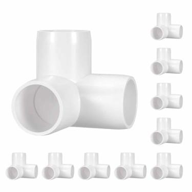 Imagem de Pacote com 10 encaixes de tubulação de cotovelo de PVC SCH40 de 3 vias, encaixe em T de saída lateral de canto de cotovelo de PVC de 3 vias, conectores de tubo de grau de móveis para projeto DIY