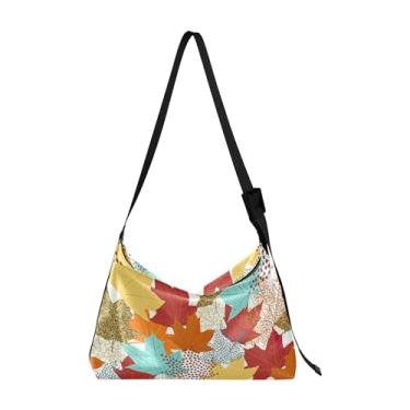 Imagem de White Daisy Leaves Hobo Bolsas femininas de couro grandes masculinas bolsas de ombro com estampa de folhas modernas, Folha de bordo colorida de Ação de Graças