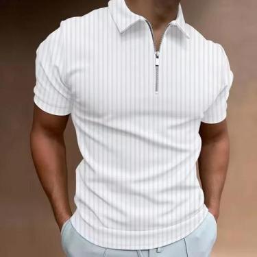 Imagem de Camisa Polo Casual De Manga Curta Com Zíper De 1/4 Para Homens, Ajuste