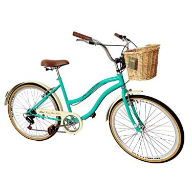 Imagem de Bicicleta Aro 26 Retrô Vintage 6v Vime Verde Agua com Bege