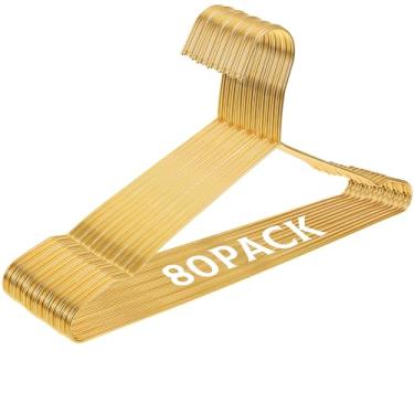 Imagem de 80 cabides de metal, 40 cm, cabides de arame metálico, dourado, resistente, para roupas, dormitório, cabideiro, gancho redondo, para casacos, camisolas, vestidos boutique