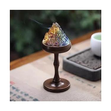 Imagem de porta-vara de incenso Queimador de incenso vidro vintage decoração base cobre interior suporte queimador desktop zen(Pequeno)