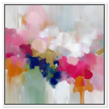 Imagem de Arte de parede para sala de estar com impressão em tela rosa e verde-limão I por Art Remedy, moldura branca, 40,6 x 40,6 cm